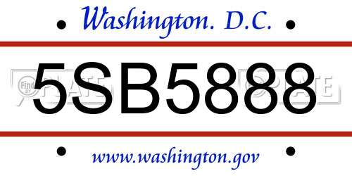 5SB5888 District Of Columbia License Plate