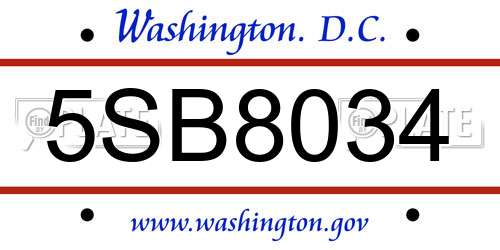 5SB8034 District Of Columbia License Plate
