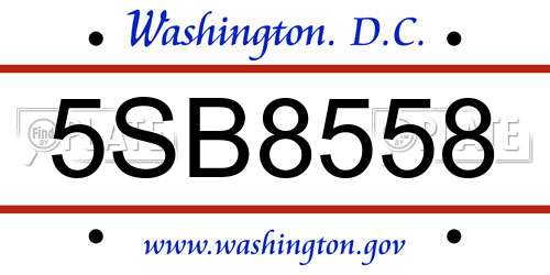 5SB8558 District Of Columbia License Plate