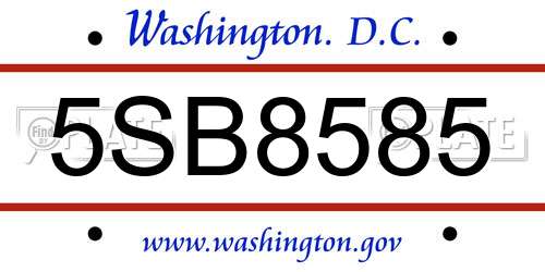 5SB8585 District Of Columbia License Plate
