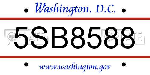 5SB8588 District Of Columbia License Plate