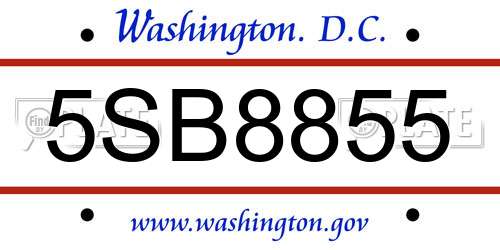 5SB8855 District Of Columbia License Plate