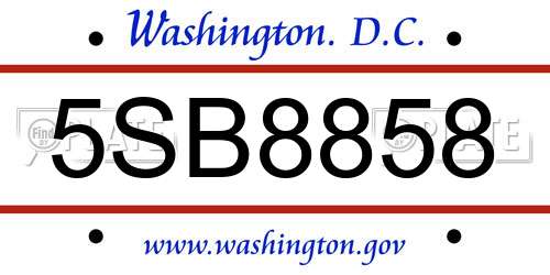 5SB8858 District Of Columbia License Plate