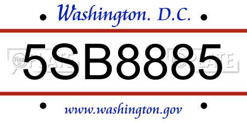 5SB8885 District Of Columbia License Plate