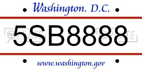 5SB8888 District Of Columbia License Plate