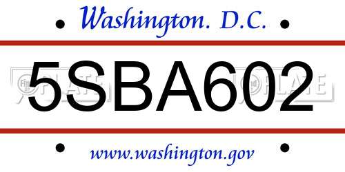 5SBA602 District Of Columbia License Plate