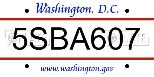 5SBA607 District Of Columbia License Plate