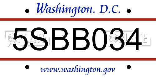 5SBB034 District Of Columbia License Plate