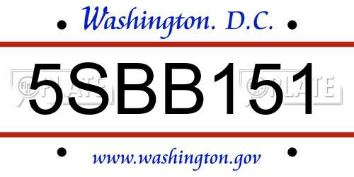 5SBB151 District Of Columbia License Plate