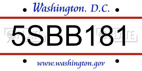 5SBB181 District Of Columbia License Plate