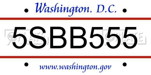 5SBB555 District Of Columbia License Plate