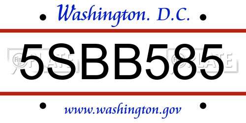 5SBB585 District Of Columbia License Plate