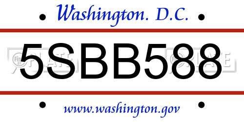 5SBB588 District Of Columbia License Plate