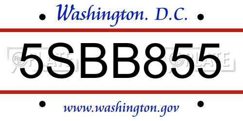 5SBB855 District Of Columbia License Plate