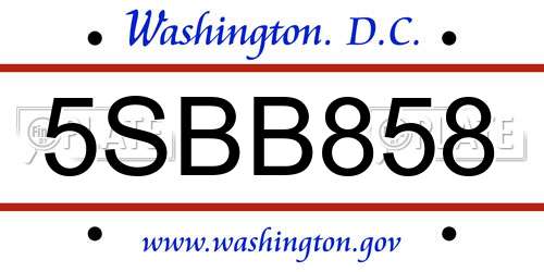 5SBB858 District Of Columbia License Plate