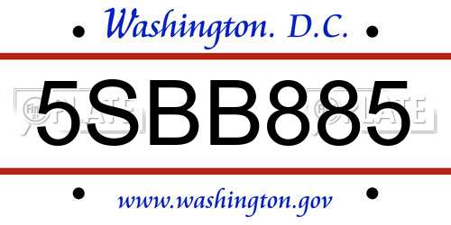 5SBB885 District Of Columbia License Plate