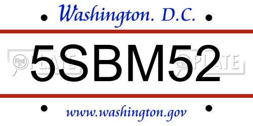 5SBM52 District Of Columbia License Plate