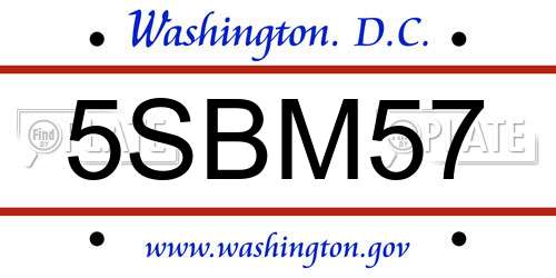 5SBM57 District Of Columbia License Plate