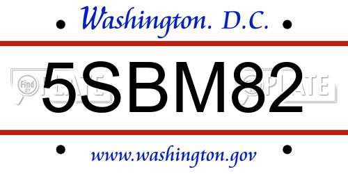 5SBM82 District Of Columbia License Plate