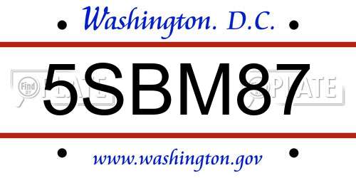 5SBM87 District Of Columbia License Plate