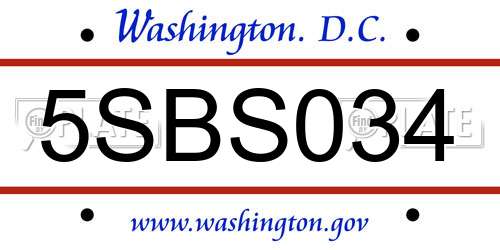5SBS034 District Of Columbia License Plate