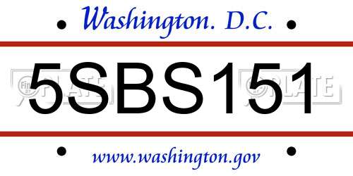 5SBS151 District Of Columbia License Plate
