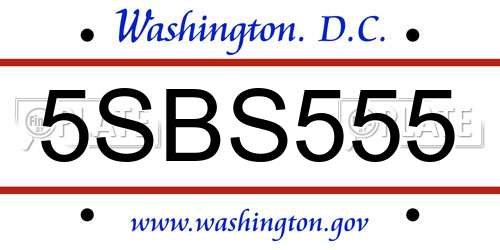 5SBS555 District Of Columbia License Plate