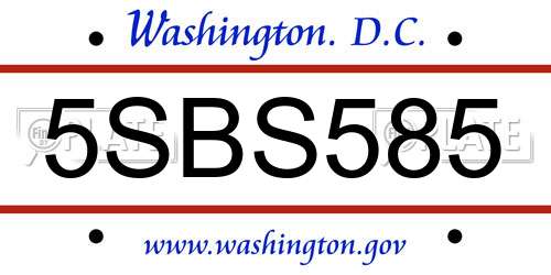 5SBS585 District Of Columbia License Plate
