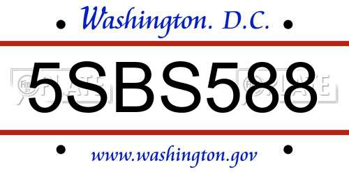 5SBS588 District Of Columbia License Plate