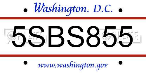 5SBS855 District Of Columbia License Plate