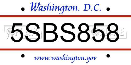 5SBS858 District Of Columbia License Plate