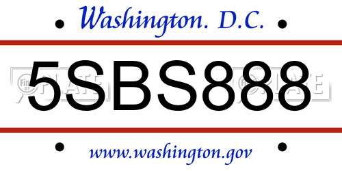 5SBS888 District Of Columbia License Plate