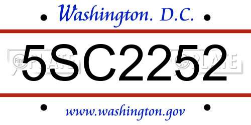 5SC2252 District Of Columbia License Plate