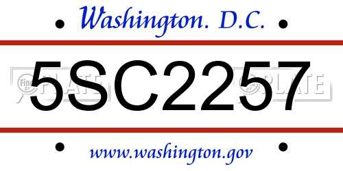 5SC2257 District Of Columbia License Plate