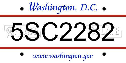 5SC2282 District Of Columbia License Plate