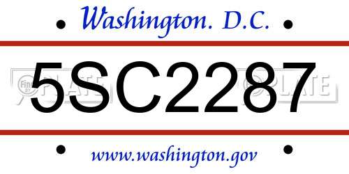 5SC2287 District Of Columbia License Plate