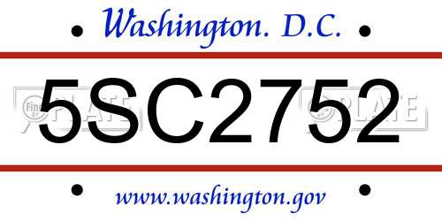 5SC2752 District Of Columbia License Plate