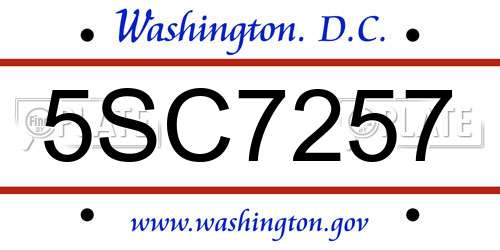 5SC7257 District Of Columbia License Plate