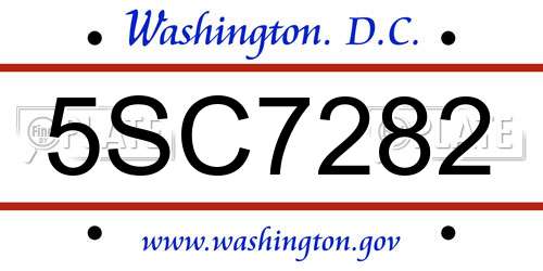 5SC7282 District Of Columbia License Plate