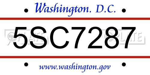 5SC7287 District Of Columbia License Plate