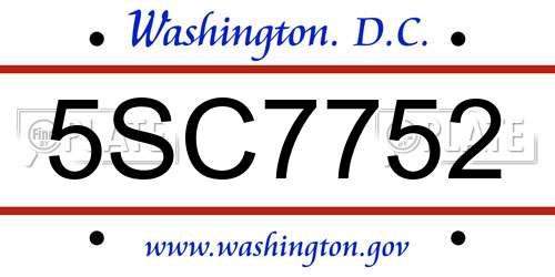 5SC7752 District Of Columbia License Plate