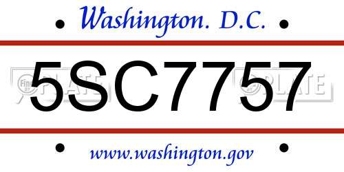 5SC7757 District Of Columbia License Plate