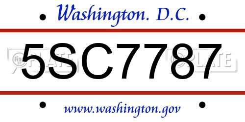 5SC7787 District Of Columbia License Plate