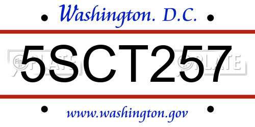 5SCT257 District Of Columbia License Plate