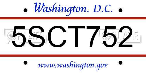 5SCT752 District Of Columbia License Plate