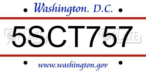 5SCT757 District Of Columbia License Plate