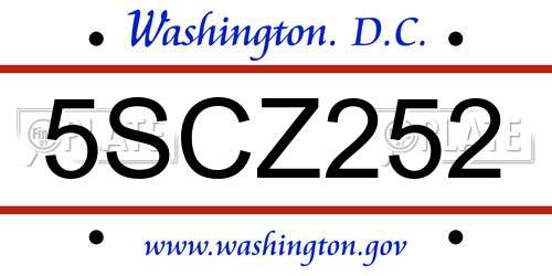 5SCZ252 District Of Columbia License Plate