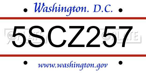 5SCZ257 District Of Columbia License Plate