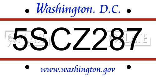 5SCZ287 District Of Columbia License Plate