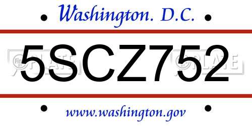 5SCZ752 District Of Columbia License Plate